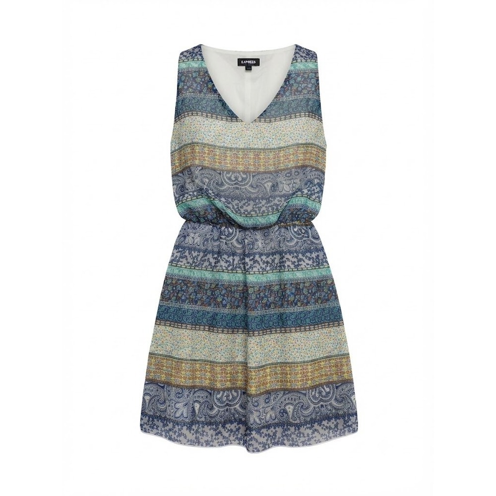 Express Dress Womens M Blue Paisley Print Boho-Chic Mixed Pattern Retro Festival